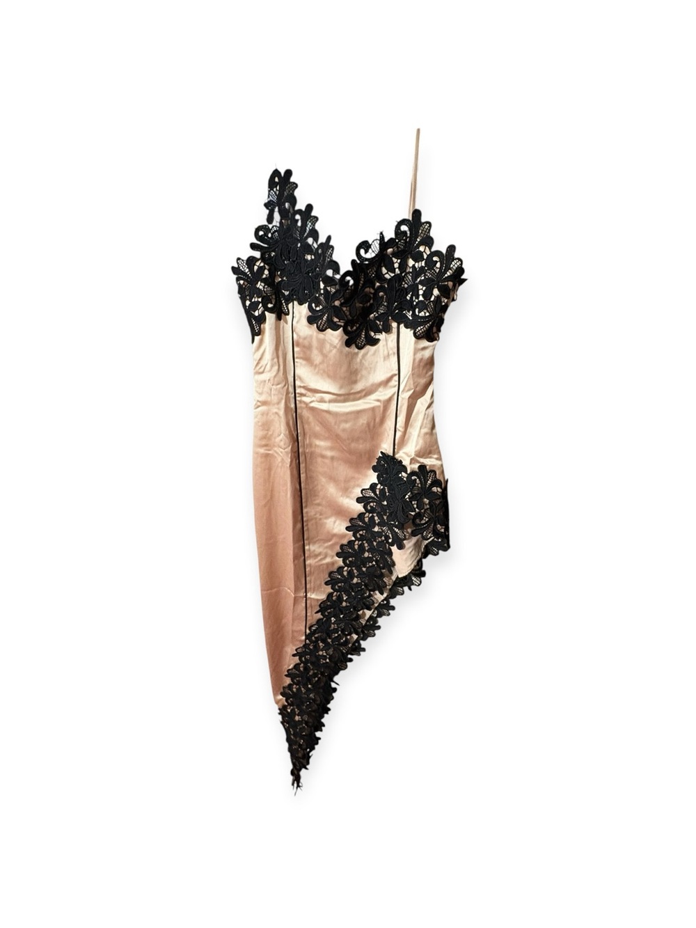 Fashion Nova Shania Satin Maxi Dress Champagne Black Lace NWT M